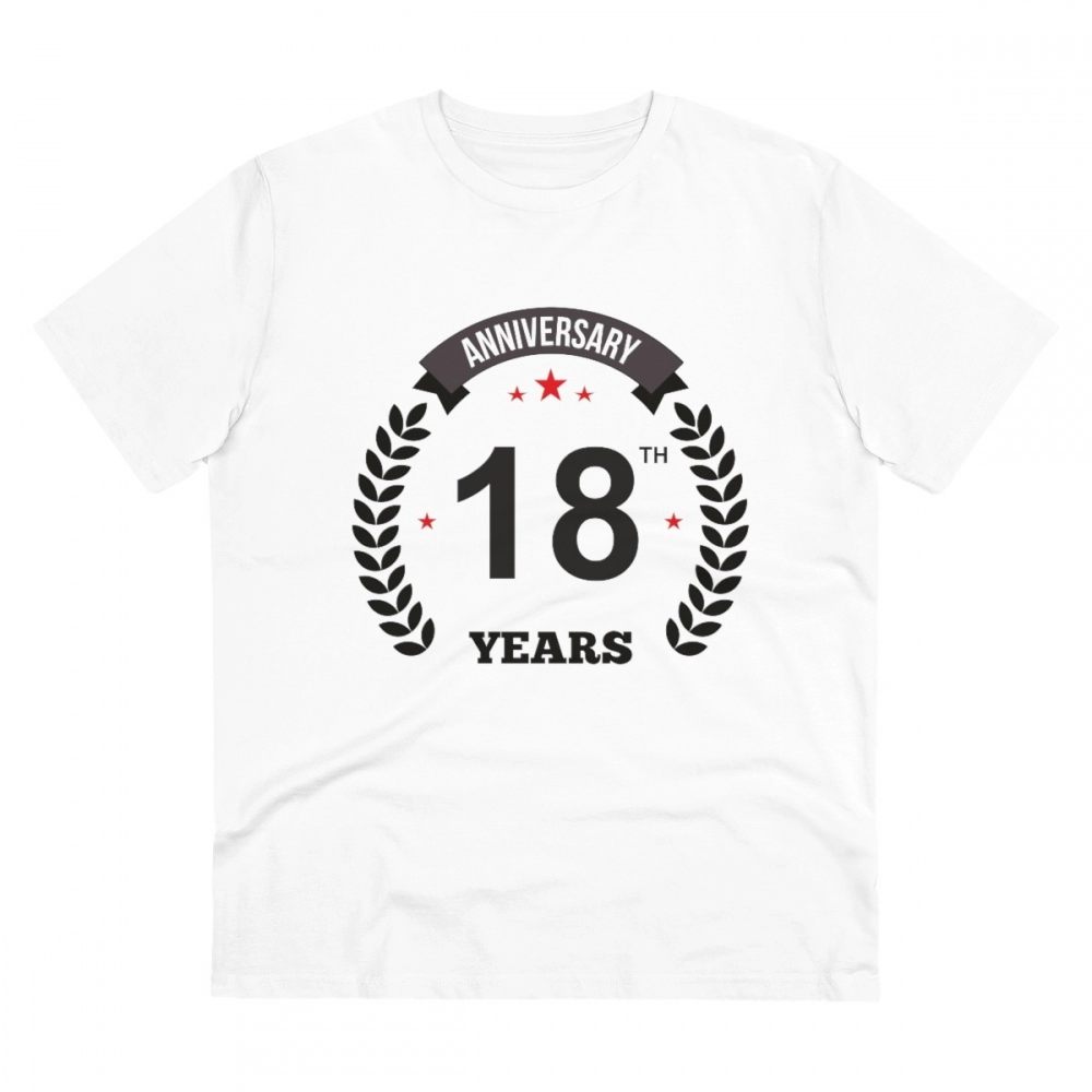 52054964157_c8f52efa6c_o_d-1000x1000-1.webp Men's PC Cotton 18th Anniversary Printed T Shirt (Color: White, Thread Count: 180GSM) - Image 1