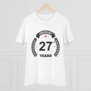 Men's PC Cotton 27th Anniversary Printed T Shirt (Color: White, Thread Count: 180GSM) - Image 3