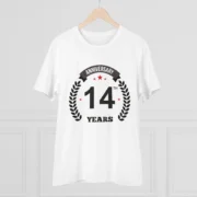 Men's PC Cotton 14th Anniversary Printed T Shirt (Color: White, Thread Count: 180GSM) - Image 3
