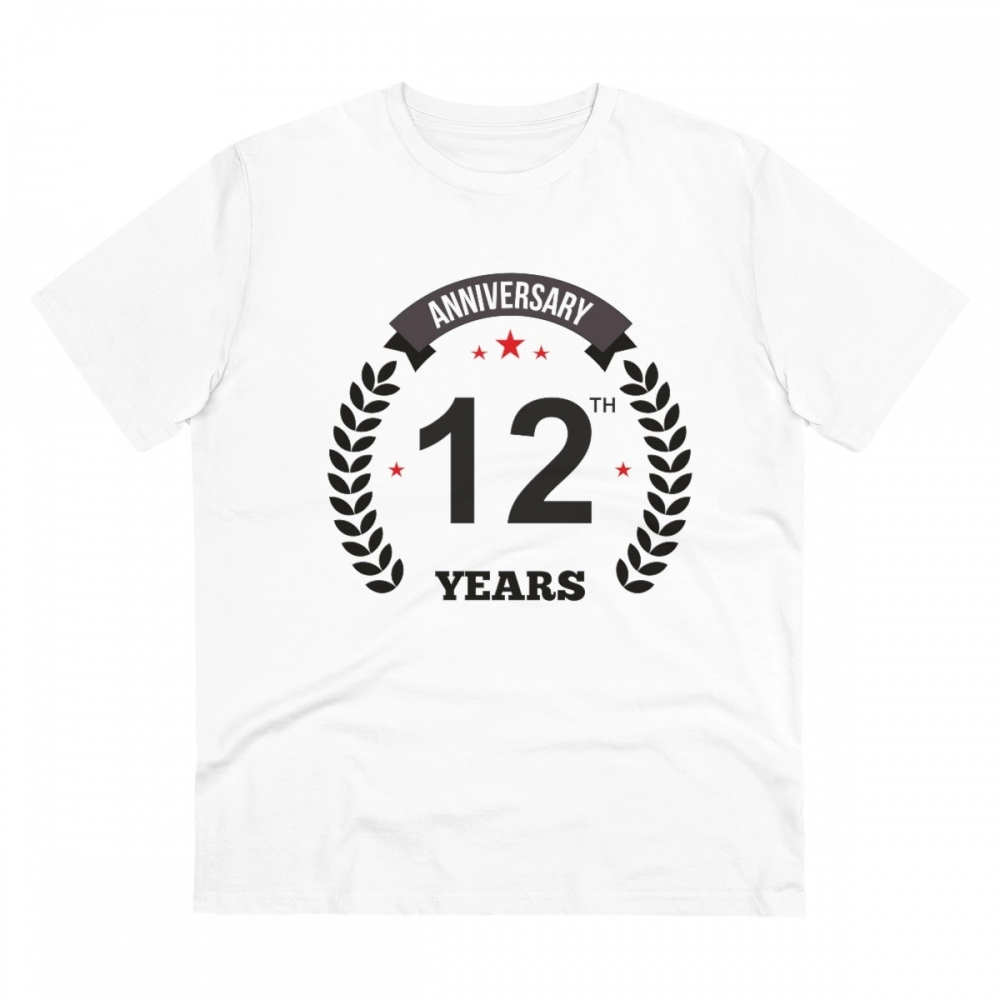 52056023418_02540f3a22_o_d-1000x1000-1.webp Men's PC Cotton 12th Anniversary Printed T Shirt (Color: White, Thread Count: 180GSM) - Image 1