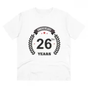 Men's PC Cotton 26th Anniversary Printed T Shirt (Color: White, Thread Count: 180GSM)