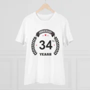 Men's PC Cotton 34th Anniversary Printed T Shirt (Color: White, Thread Count: 180GSM) - Image 3