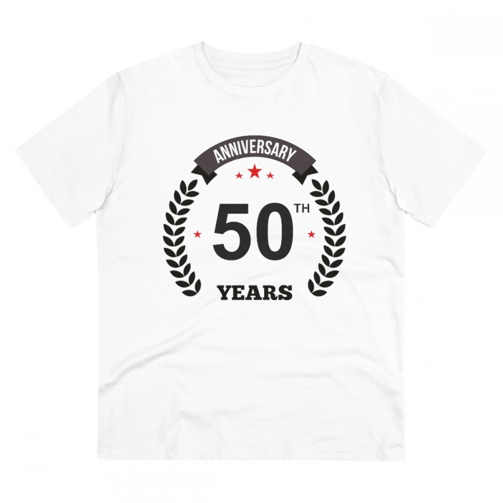 52056062448_d7b7aaaa07_o_d-1000x1000-1.webp Men's PC Cotton 50th Anniversary Printed T Shirt (Color: White, Thread Count: 180GSM) - Image 1