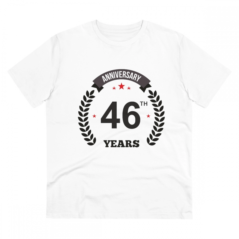 52056063118_7c12694265_o_d-1000x1000-1.webp Men's PC Cotton 46th Anniversary Printed T Shirt (Color: White, Thread Count: 180GSM) - Image 1