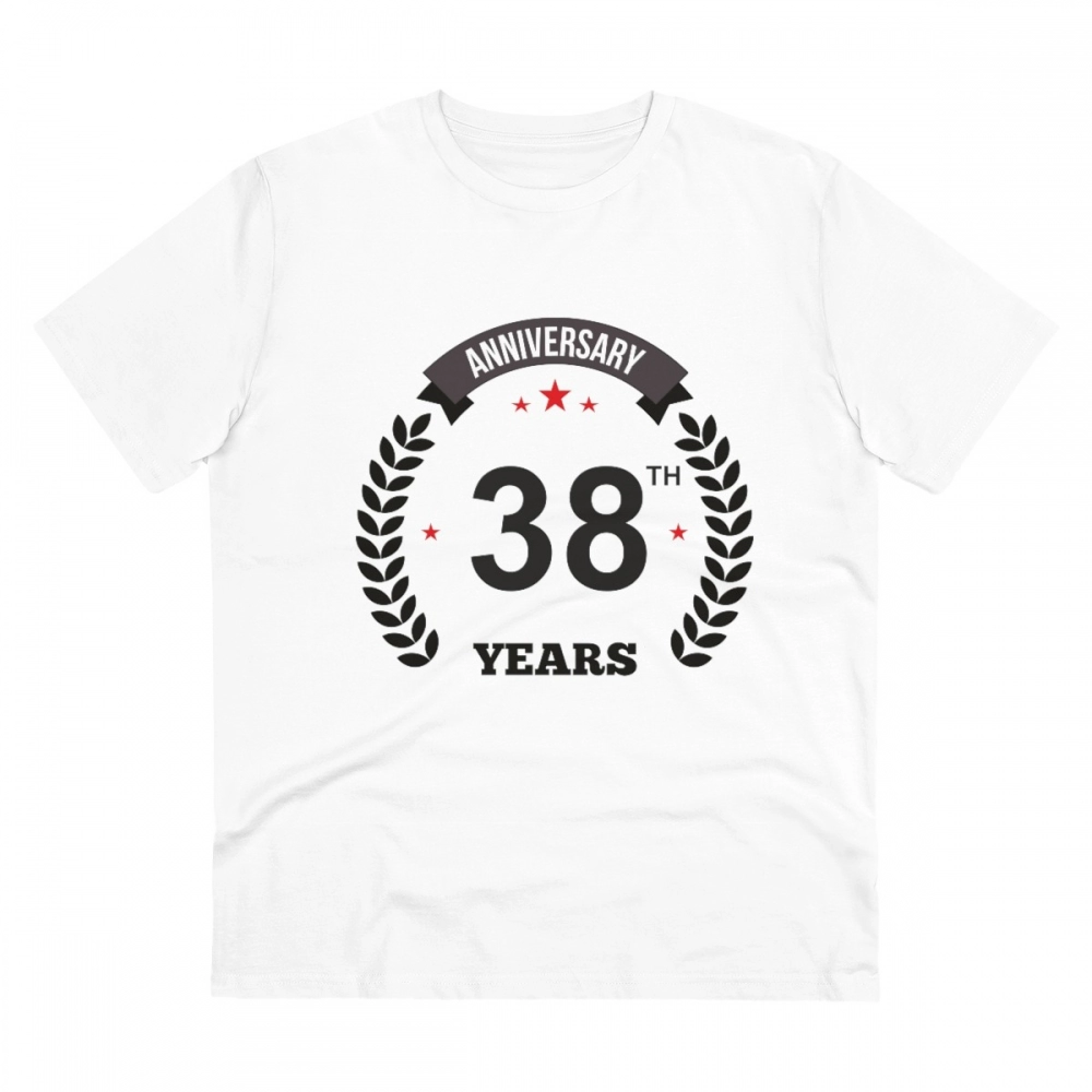 52056064123_5312ae9a57_o_d-1000x1000-1.webp Men's PC Cotton 38th Anniversary Printed T Shirt (Color: White, Thread Count: 180GSM) - Image 1