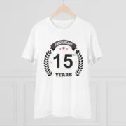 Men's PC Cotton 15th Anniversary Printed T Shirt (Color: White, Thread Count: 180GSM) - Image 3