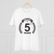 Men's PC Cotton 5th Anniversary Printed T Shirt (Color: White, Thread Count: 180GSM) - Image 3