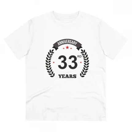 Men's PC Cotton 33rd Anniversary Printed T Shirt (Color: White, Thread Count: 180GSM)