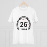 Men's PC Cotton 26th Anniversary Printed T Shirt (Color: White, Thread Count: 180GSM) - Image 3