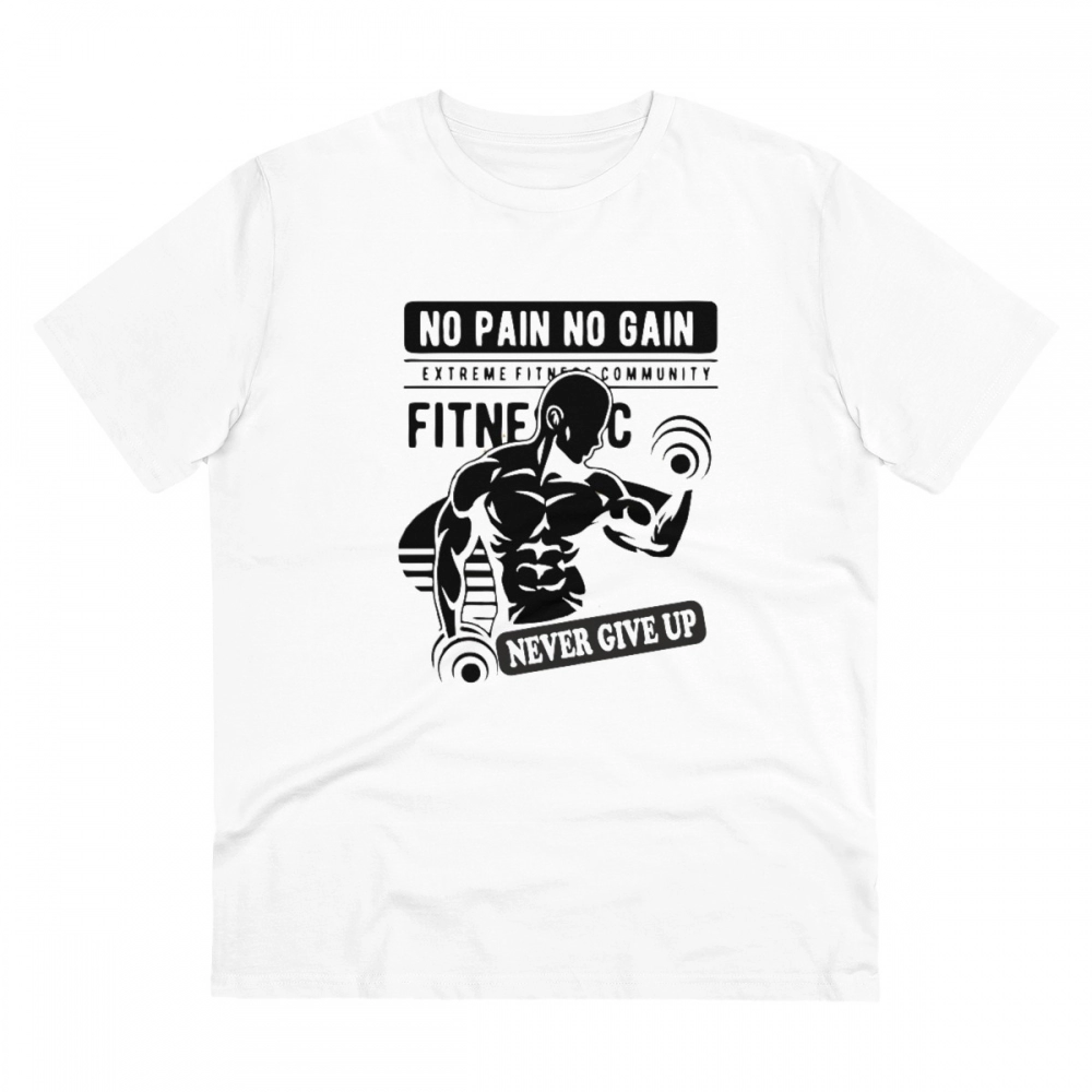 52059768647_b1d74349db_o_d-1000x1000-1.webp Men's PC Cotton Gym No Pain No Gain Never Give Up Printed T Shirt (Color: White, Thread Count: 180GSM) - Image 1