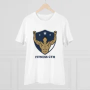 Men's PC Cotton Fittnes Gym Printed T Shirt (Color: White, Thread Count: 180GSM) - Image 3
