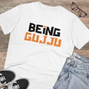 Men's PC Cotton Being Gujju Printed T Shirt (Color: White, Thread Count: 180GSM) - Image 4