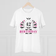 Men's PC Cotton 42nd Birthday Printed T Shirt (Color: White, Thread Count: 180GSM) - Image 3