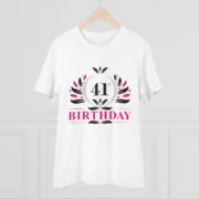 Men's PC Cotton 41st Birthday Printed T Shirt (Color: White, Thread Count: 180GSM) - Image 3