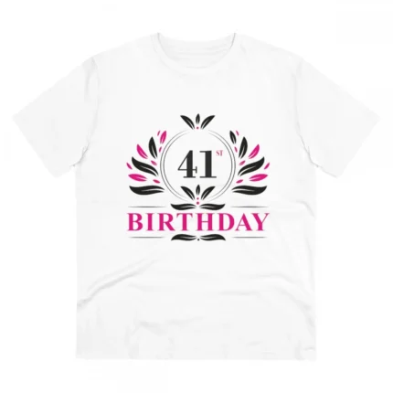 Men's PC Cotton 41st Birthday Printed T Shirt (Color: White, Thread Count: 180GSM)