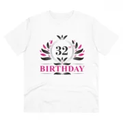 Men's PC Cotton 32nd Birthday Printed T Shirt (Color: White, Thread Count: 180GSM)