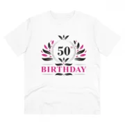 Men's PC Cotton 50th Birthday Printed T Shirt (Color: White, Thread Count: 180GSM)