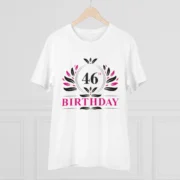 Men's PC Cotton 46th Birthday Printed T Shirt (Color: White, Thread Count: 180GSM) - Image 3