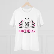 Men's PC Cotton 65th Birthday Printed T Shirt (Color: White, Thread Count: 180GSM) - Image 3