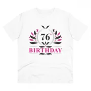 Men's PC Cotton 76th Birthday Printed T Shirt (Color: White, Thread Count: 180GSM)