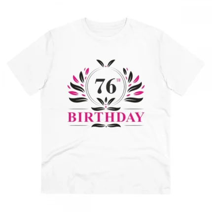 Men's PC Cotton 76th Birthday Printed T Shirt (Color: White, Thread Count: 180GSM)
