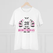 Men's PC Cotton 28th Birthday Printed T Shirt (Color: White, Thread Count: 180GSM) - Image 3