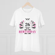 Men's PC Cotton 26th Birthday Printed T Shirt (Color: White, Thread Count: 180GSM) - Image 3