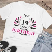 Men's PC Cotton 19th Birthday Printed T Shirt (Color: White, Thread Count: 180GSM) - Image 4