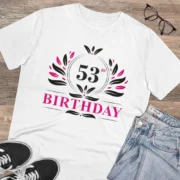 Men's PC Cotton 53rd Birthday Printed T Shirt (Color: White, Thread Count: 180GSM) - Image 4