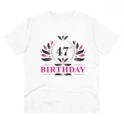 Men's PC Cotton 47th Birthday Printed T Shirt (Color: White, Thread Count: 180GSM)