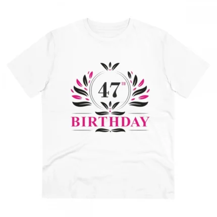 Men's PC Cotton 47th Birthday Printed T Shirt (Color: White, Thread Count: 180GSM)