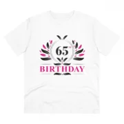 Men's PC Cotton 65th Birthday Printed T Shirt (Color: White, Thread Count: 180GSM)