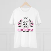 Men's PC Cotton 27th Birthday Printed T Shirt (Color: White, Thread Count: 180GSM) - Image 3