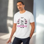 Men's PC Cotton 26th Birthday Printed T Shirt (Color: White, Thread Count: 180GSM) - Image 6