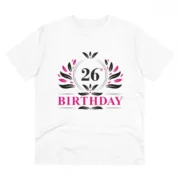 Men's PC Cotton 26th Birthday Printed T Shirt (Color: White, Thread Count: 180GSM)