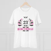 Men's PC Cotton 23rd Birthday Printed T Shirt (Color: White, Thread Count: 180GSM) - Image 3