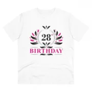 Men's PC Cotton 28th Birthday Printed T Shirt (Color: White, Thread Count: 180GSM)