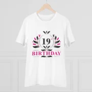 Men's PC Cotton 19th Birthday Printed T Shirt (Color: White, Thread Count: 180GSM) - Image 3