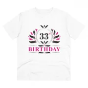 Men's PC Cotton 33rd Birthday Printed T Shirt (Color: White, Thread Count: 180GSM)