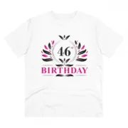 Men's PC Cotton 46th Birthday Printed T Shirt (Color: White, Thread Count: 180GSM)