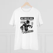 Men's PC Cotton Gym No Pain No Gain Never Give Up Printed T Shirt (Color: White, Thread Count: 180GSM) - Image 3