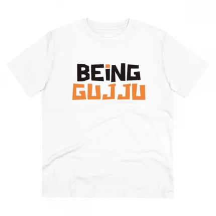Men's PC Cotton Being Gujju Printed T Shirt (Color: White, Thread Count: 180GSM)
