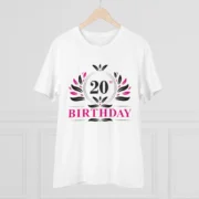 Men's PC Cotton 20th Birthday Printed T Shirt (Color: White, Thread Count: 180GSM) - Image 3