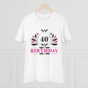 Men's PC Cotton 40th Birthday Printed T Shirt (Color: White, Thread Count: 180GSM) - Image 3