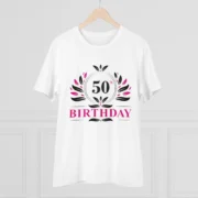 Men's PC Cotton 50th Birthday Printed T Shirt (Color: White, Thread Count: 180GSM) - Image 3