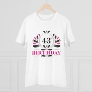 Men's PC Cotton 43rd Birthday Printed T Shirt (Color: White, Thread Count: 180GSM) - Image 3