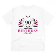 Men's PC Cotton 90th Birthday Printed T Shirt (Color: White, Thread Count: 180GSM)