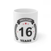 Ceramic 16th Anniversary Printed Coffee Mug (Color: White, Capacity:330ml)