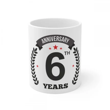 Ceramic 6th Anniversary Printed Coffee Mug (Color: White, Capacity:330ml)