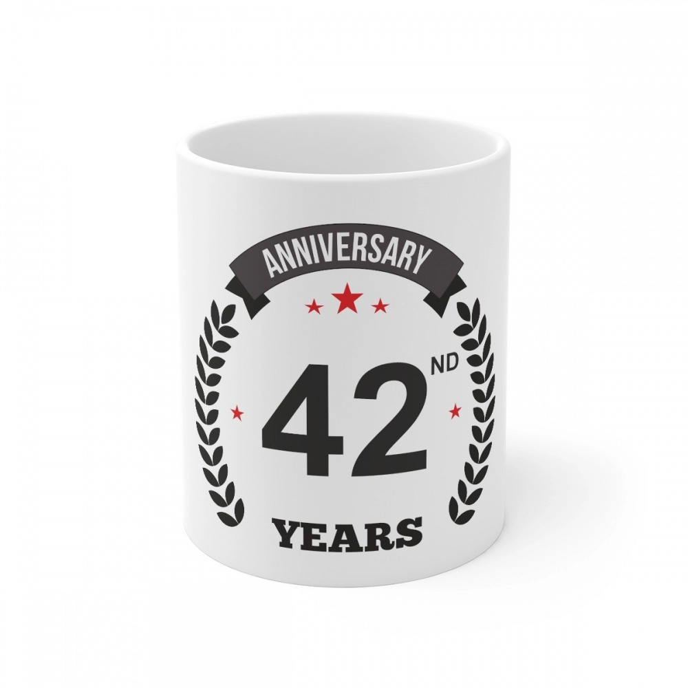 52164888549_ec6463a441_o_d-1000x1000-1.webp Ceramic 42nd Anniversary Printed Coffee Mug (Color: White, Capacity:330ml) - Image 1